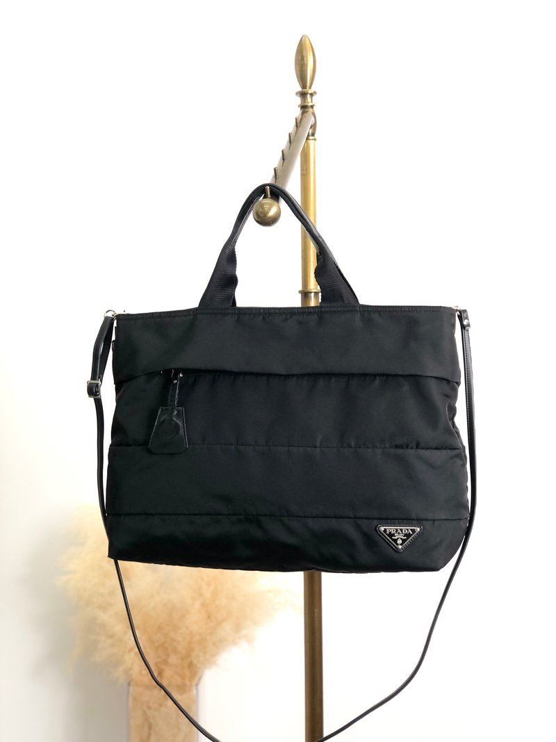 【 日本直送　名牌中古包 】PRADA プラダ ハンドバッグ ブラック トライアングルロゴ ティアード ナイロン 2way vintage 2dea8w - 手提包/手提袋 - 尼龍 黑色