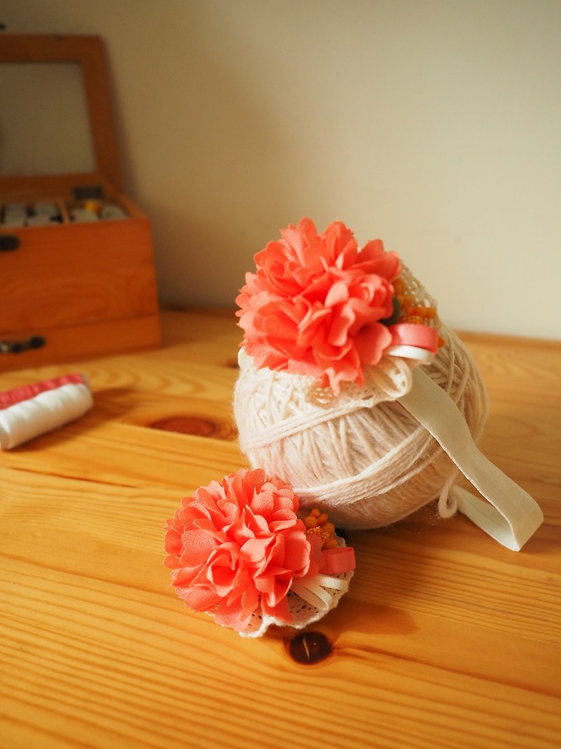 Xmas Gift Set Handmade fabric flower baby/kid headband - เครื่องประดับ - ผ้าฝ้าย/ผ้าลินิน สีส้ม