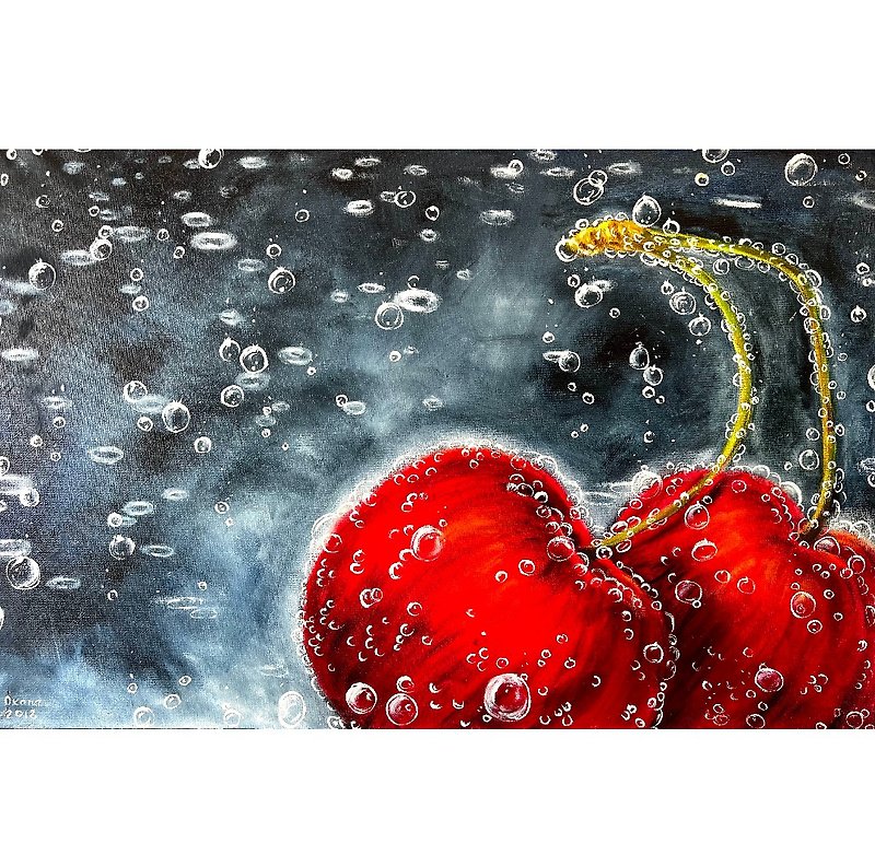 Cherry Painting Fruit Original Artwork 40x60 cm/16 by 24 inch by AnaskoArt - 掛牆畫/海報 - 棉．麻 多色