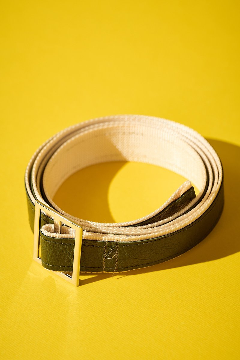 Green Beige Two-Tone Belt - Belts - Genuine Leather Green