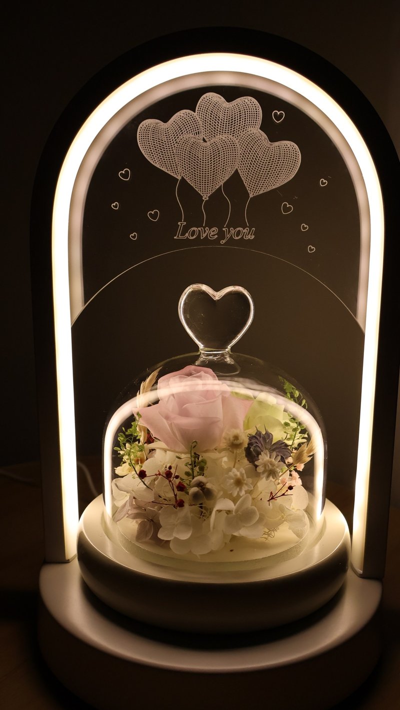 I Love You心型玻璃花盅永生花夜燈 - 乾燥花/永生花 - 植物．花 