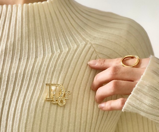 Christian Dior クリスチャンディオール ラインストーン ロゴ ブローチ 