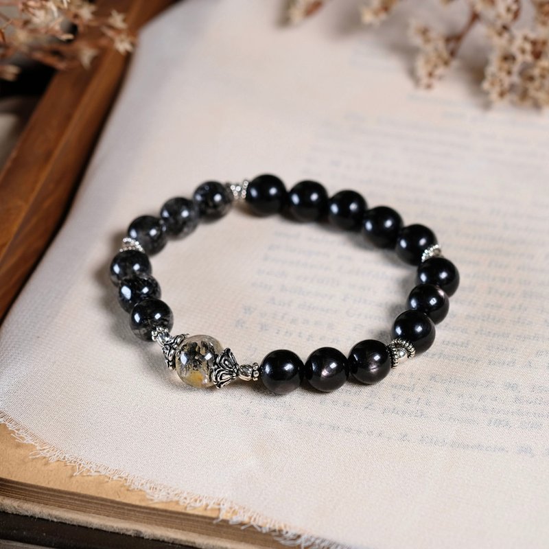 Jinyun Stone Black Hair Crystal Shining Diamond 925 Silver Bracelet - Bracelets - Crystal Black