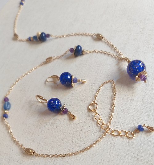 Tera Jewelry 藍色多瑙河 * 天然半寶石 香氛 精油 項鍊 耳環 套組