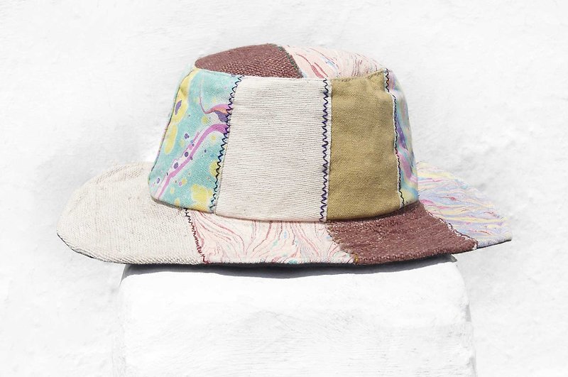 摩洛哥風拼接手織棉麻帽 編織帽 漁夫帽 遮陽帽 草帽-咖啡田園風 - 帽子 - 棉．麻 多色