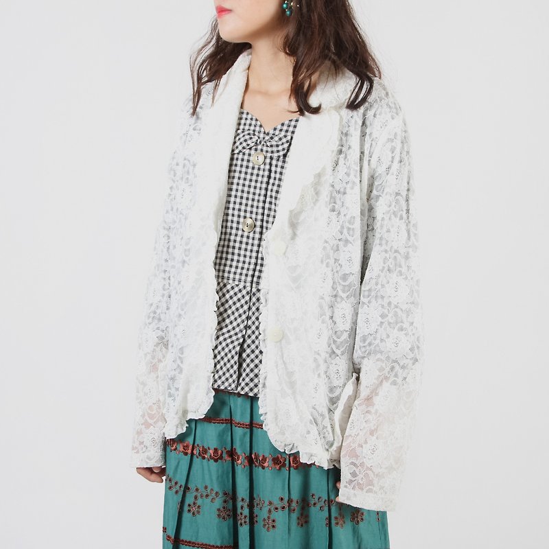 [Egg Plant Vintage] Showa Rose Vintage Lace Blouse - Women's Casual & Functional Jackets - Polyester White