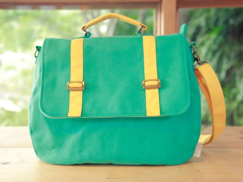 Backpack】 【playful lake green - canvas fresh hand-made students - กระเป๋าเป้สะพายหลัง - ผ้าฝ้าย/ผ้าลินิน สีเขียว