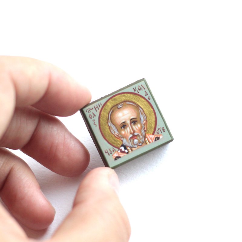 hand painted orthodox wood icon Stant Nicholas of Myra wonderworker - Other - Wood Green