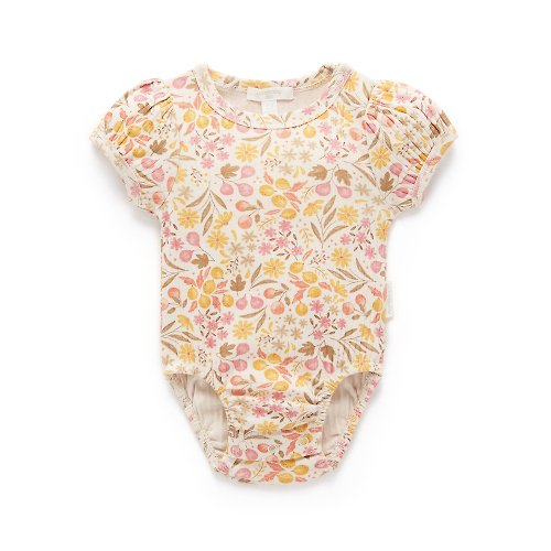 Purebaby有機棉 澳洲Purebaby有機棉嬰兒短袖包屁衣/新生兒 連身衣 花果羅紋