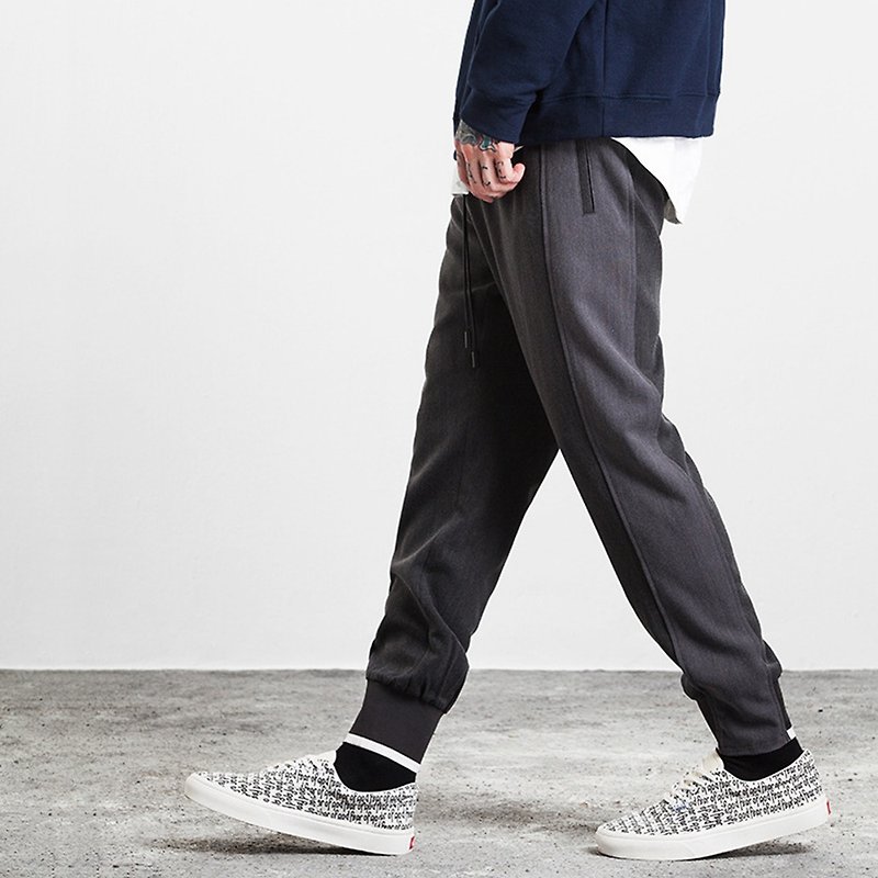 Contrast color stitching casual pants - กางเกงขายาว - เส้นใยสังเคราะห์ สีเทา