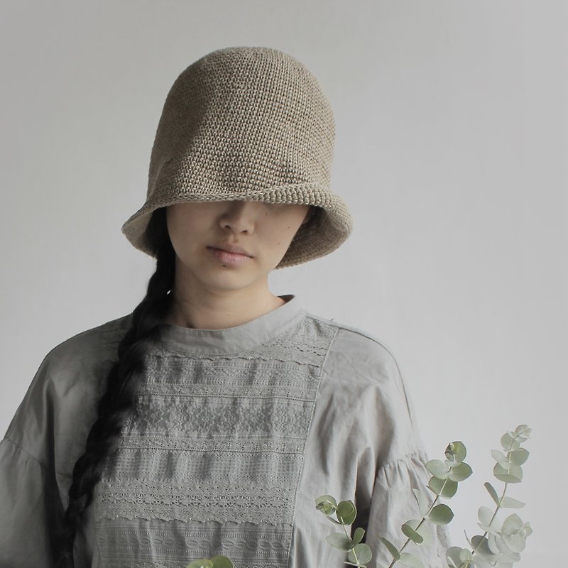 / DIY knitting material bag/ Plant dyed linen hat knitting handmade materials - Knitting, Embroidery, Felted Wool & Sewing - Linen Khaki