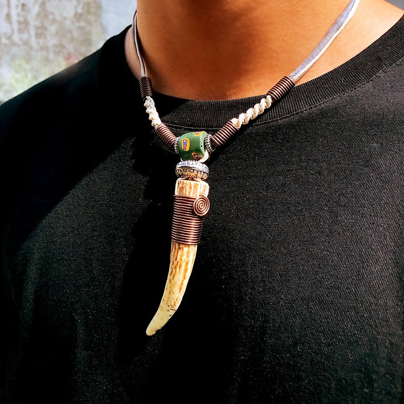 Colorful silk antler necklace - Necklaces - Other Materials Brown