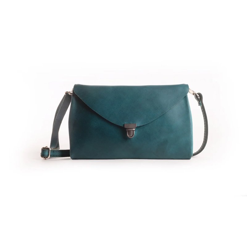 German harolds vegetable tanned leather envelope clutch M/crossbody bag/green - กระเป๋าคลัทช์ - หนังแท้ สีน้ำเงิน