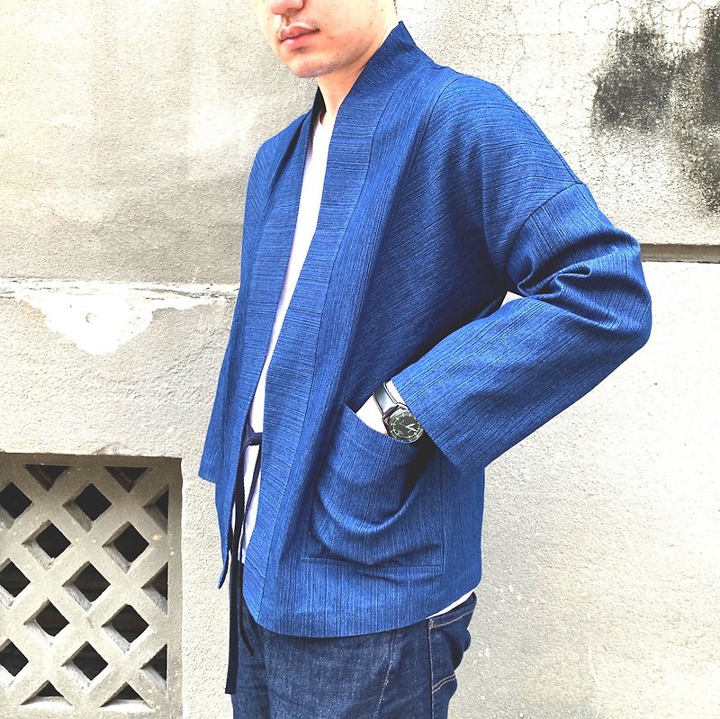 Tannin series / wind jacket / four pocket design / dark blue - เสื้อโค้ทผู้ชาย - ผ้าฝ้าย/ผ้าลินิน สีน้ำเงิน