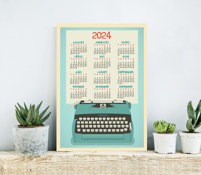 Yearly Wall Calendar 2024, Office Decor Extra Large Blue - Posters - Paper 