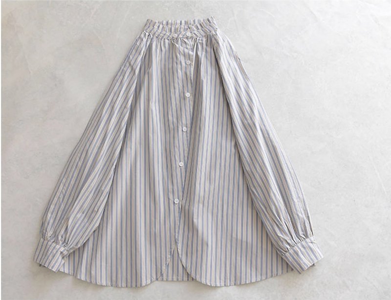 [Sori Zhihai] French style striped shirt (in stock + pre-order) - เสื้อเชิ้ตผู้หญิง - ผ้าฝ้าย/ผ้าลินิน สีน้ำเงิน