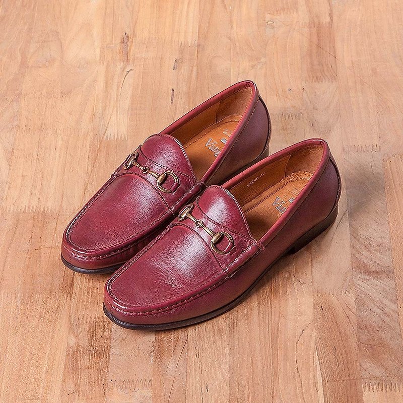 Vanger Gentleman Bronze Horsebit Loafers-Va248 Claret - Men's Oxford Shoes - Genuine Leather Red