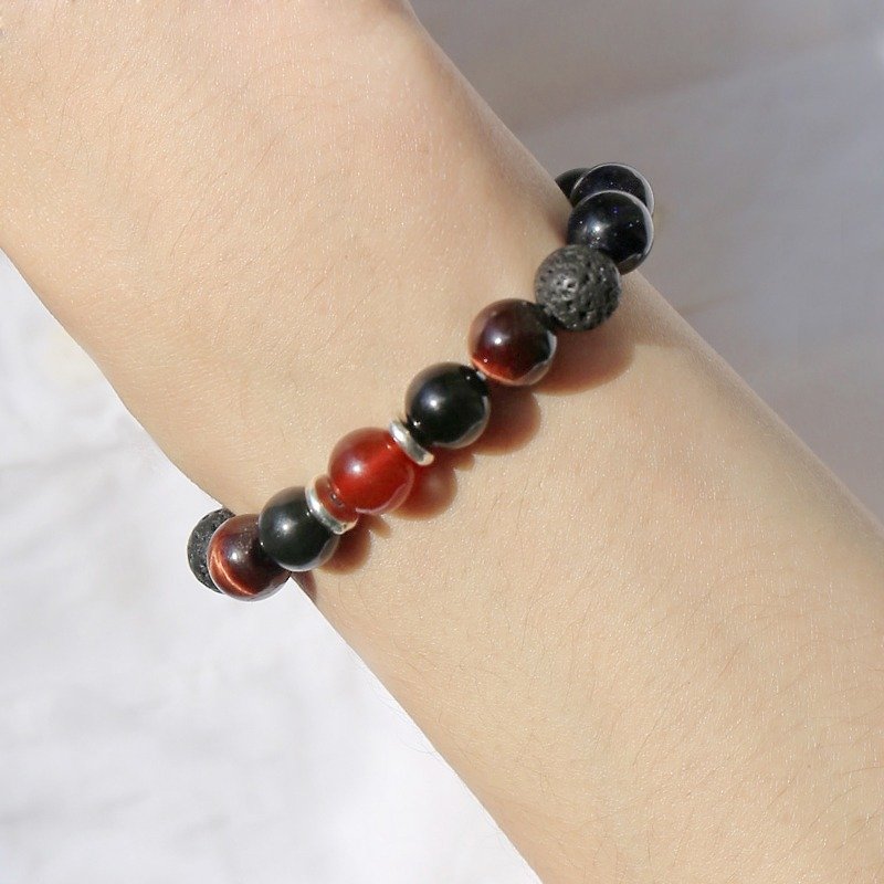 Red man:: natural stone-925 sterling silver / frosted black / faceted agate / volcanic rock / red agate / blue gold sand / self-confidence / birthday gift / bracelet bracelet gift custom design - Bracelets - Gemstone Red