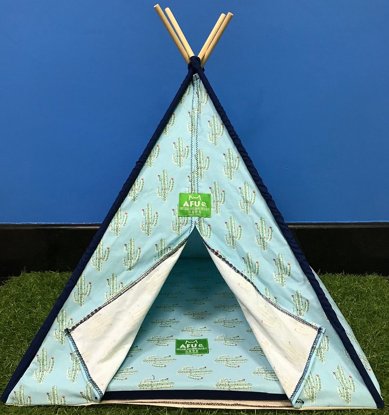 [AFU] Indian camping tent with sleeping pad (water blue cactus) - Bedding & Cages - Cotton & Hemp 