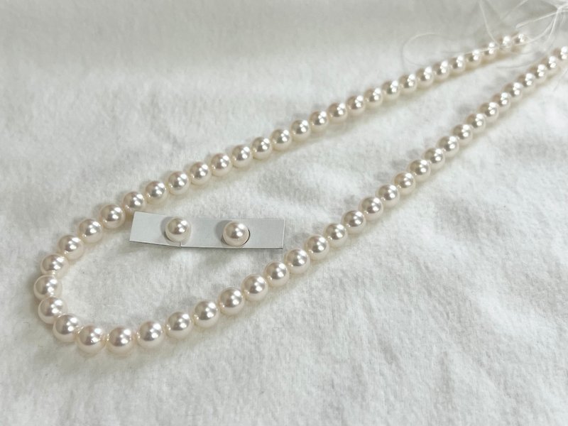 パールネックレス ピアス or イヤリングセット 7-7.5ミリ あこや真珠 日本産 - 項鍊 - 珍珠 白色
