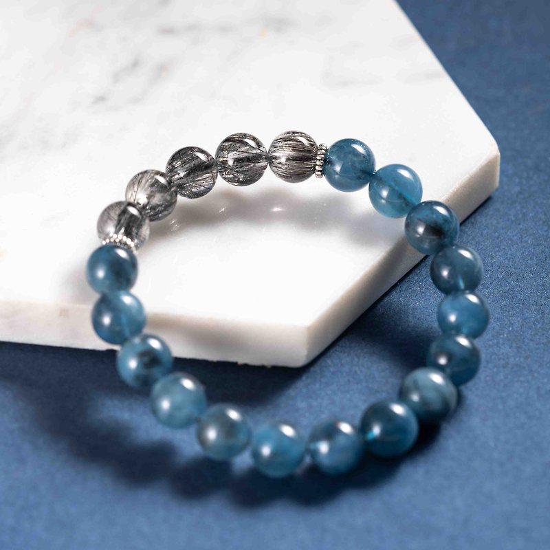 Aquamarine, Black Rutilated Quartz, 925 Sterling Silver Findings Bracelet - Bracelets - Semi-Precious Stones Blue