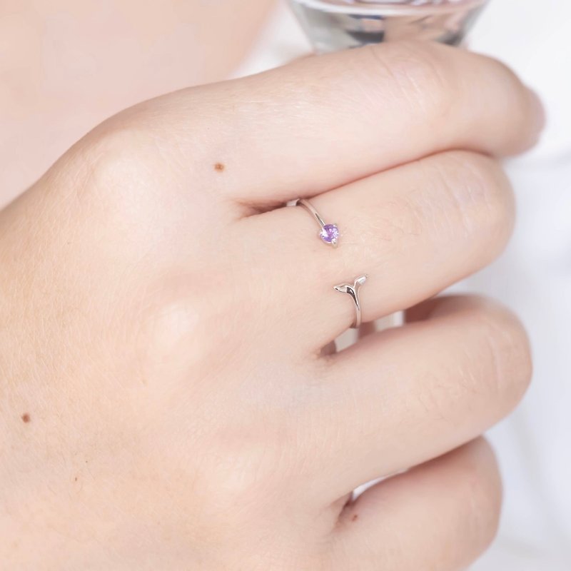 紫水晶925純銀美人魚戒指 可調式戒指 - 戒指 - 寶石 銀色