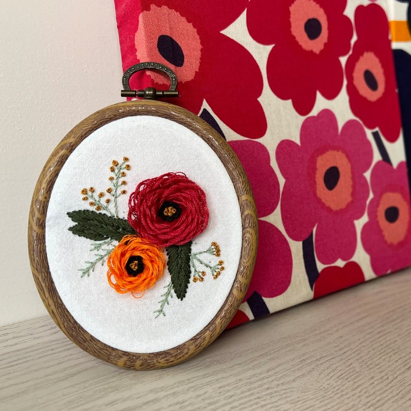 Slow embroidery garden three-dimensional embroidery - poppies - Knitting, Embroidery, Felted Wool & Sewing - Cotton & Hemp 