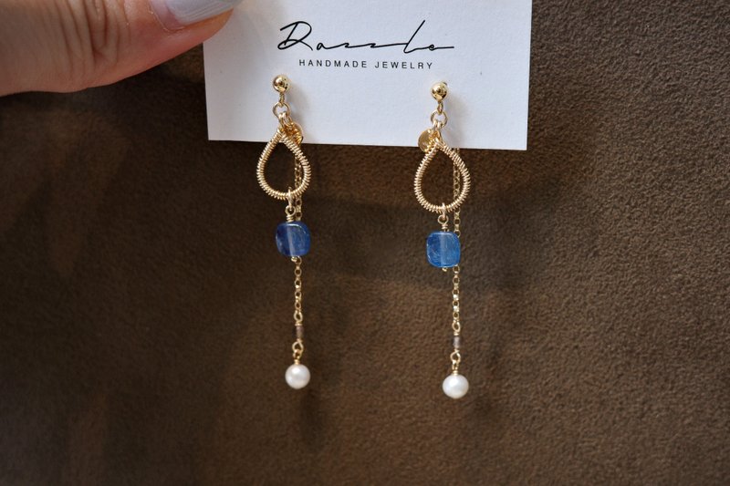 幾何搖擺 珍珠藍晶石耳環 14K Gold-Filled - 耳環/耳夾/耳骨夾 - 珍珠 藍色