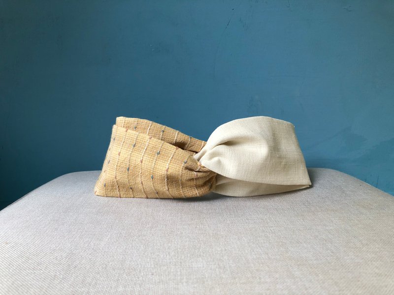 雙拼髮帶 / 金金星 - 米白 / 先染布 - 髮箍/髮帶 - 棉．麻 白色