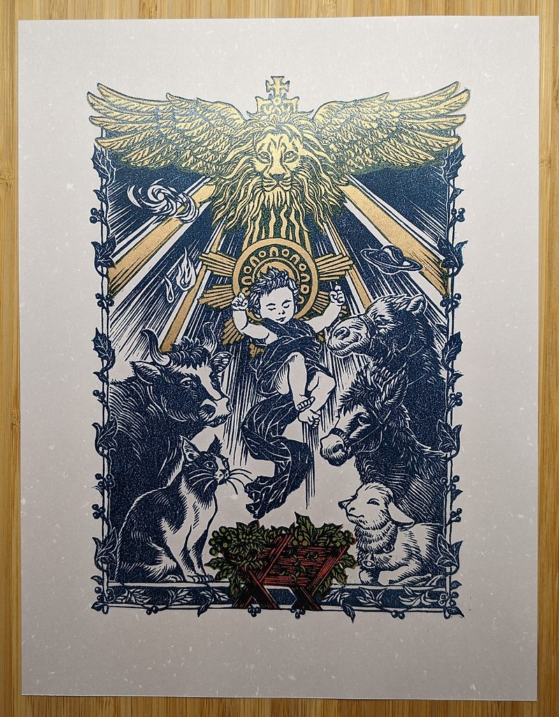 Limited linocut prints for 2022 Christmas【O holy night, the Savior is born】 - การ์ด/โปสการ์ด - กระดาษ 