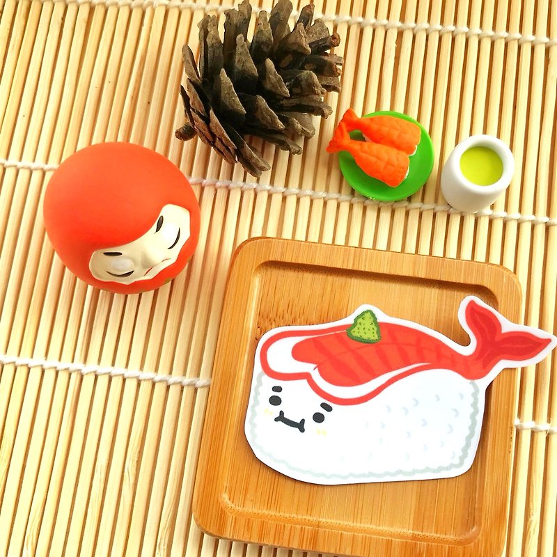 1212玩樂設計 逗趣 防水貼紙- 壽司系列- 鮮蝦握壽司 - 貼紙 - 防水材質 紅色