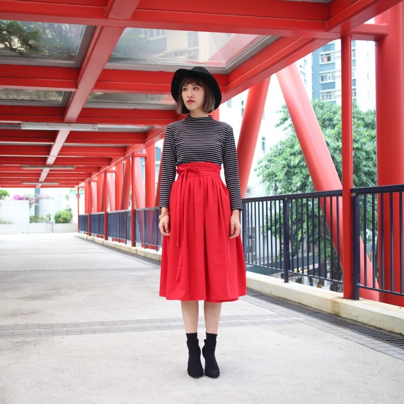 Handmade by Cherry 日常韓服 生活韓服 - 現貨 冬季 聖誕 鮮紅色韓服裙 秋冬 高腰裙 - 裙子/長裙 - 棉．麻 紅色