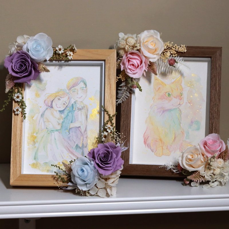 【Customized flower frame like face painting】Hand-painted colorful | Watercolor | Preserved flower - Customized Portraits - Plants & Flowers Multicolor