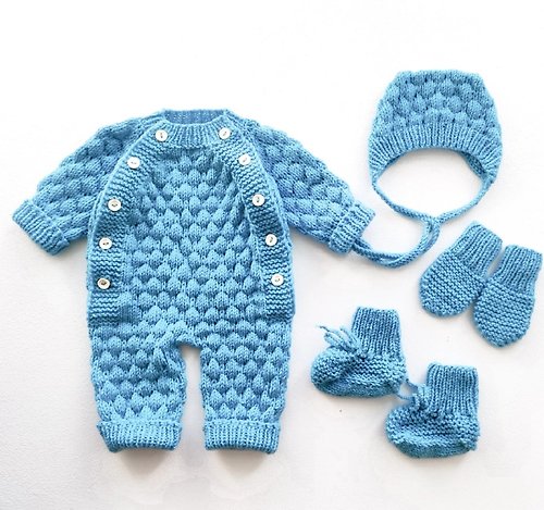 Knitting for kids Knitting pattern for baby jumpsuit, bonnet, booties for baby 0-3, 3-6 months