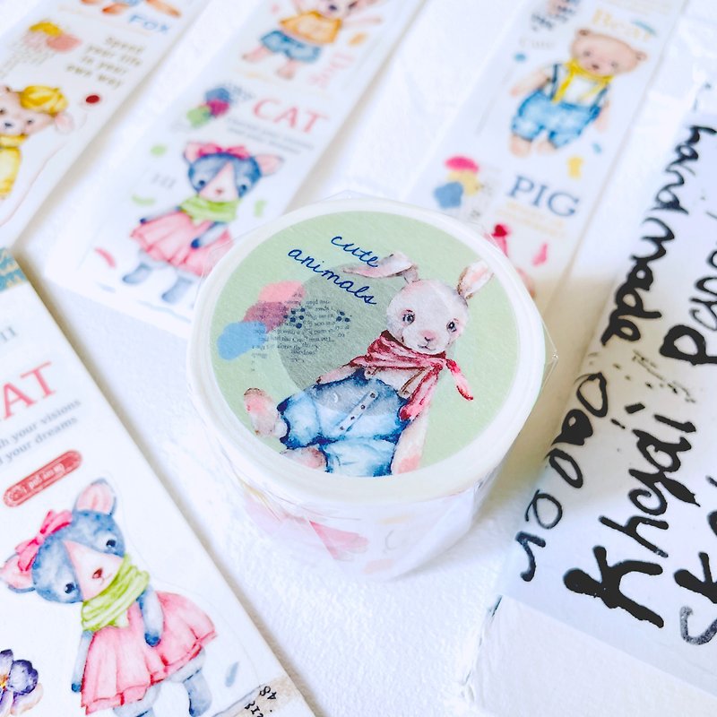 cute animals－4cm washi tape (with release paper) - Washi Tape - Paper 