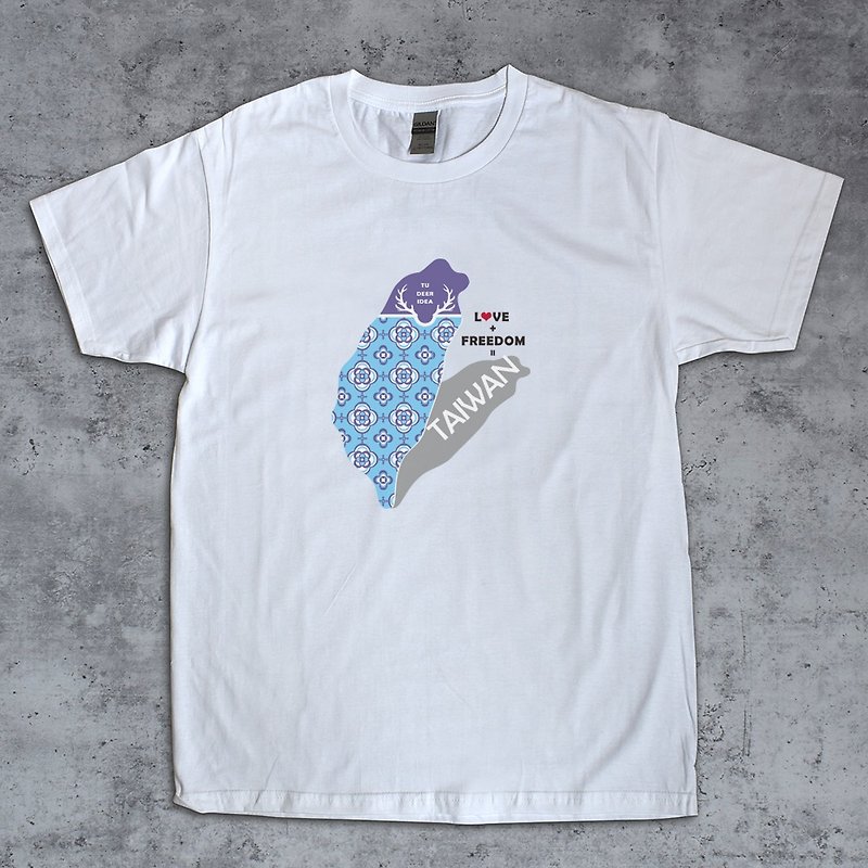 [Tonglu] Textured Tide_Begonia Impression Pattern_Chunyang - Women's T-Shirts - Cotton & Hemp White