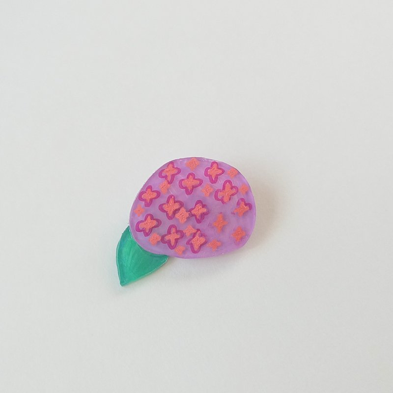 紫陽花　花　あじさい　ブローチ　手描き　一点もの - 胸針 - 塑膠 紫色