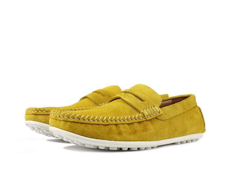 Suede beanie shoes-801-2 - รองเท้าอ็อกฟอร์ดผู้ชาย - หนังแท้ สีเหลือง