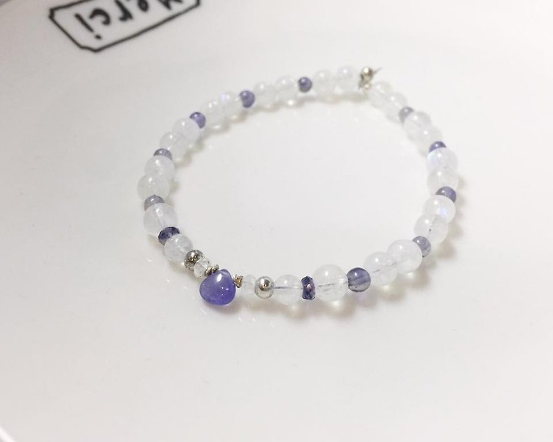 MH sterling silver natural stone custom series _ rain falling flower _ danquan stone _ moonstone - Bracelets - Gemstone Purple