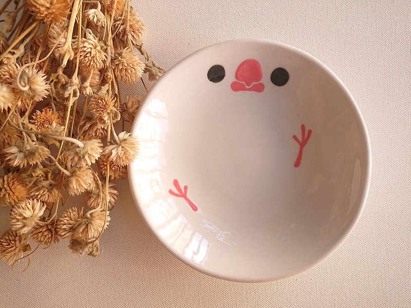 ねえ！鳥の友達！文鳥はホワイト大皿を描いた - 皿・プレート - 磁器 レッド