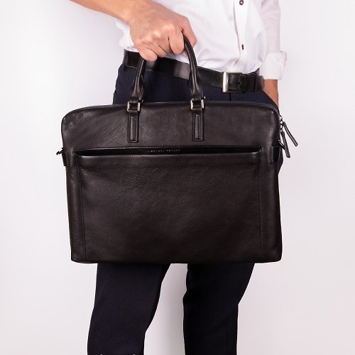 【Full Grain Cowhide Leather】Charleston Briefcase (RFID) - Black - Shop ...