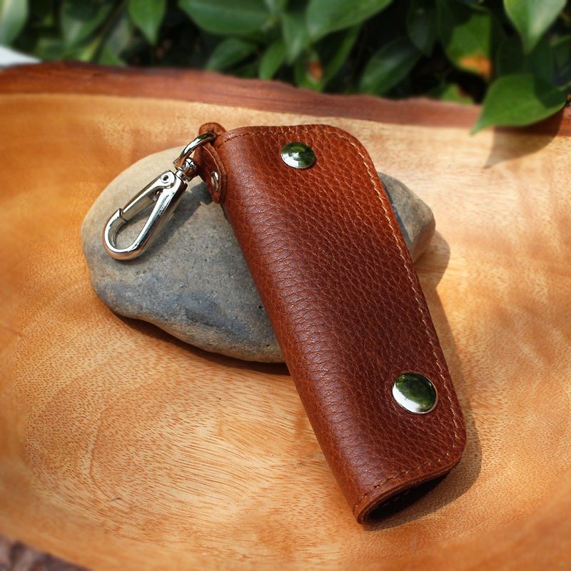 Car Key Case - Red Brown (Milled Grain Genuine Cow Leather) / Key Case / Key Holder - Keychains - Genuine Leather 