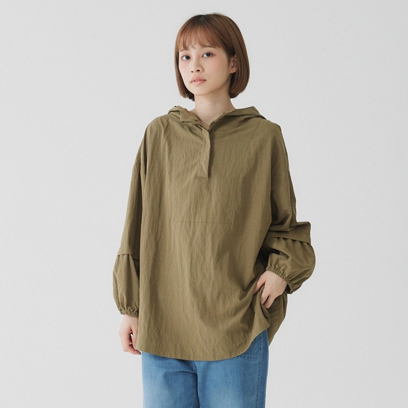 【Simply Yours】Hooded Three-Quarter Sleeve Jacket green F - Women's Tops - Cotton & Hemp Green