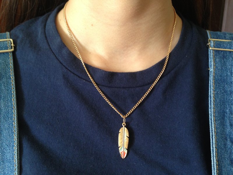 Golden feather necklace - Necklaces - Other Metals Gold