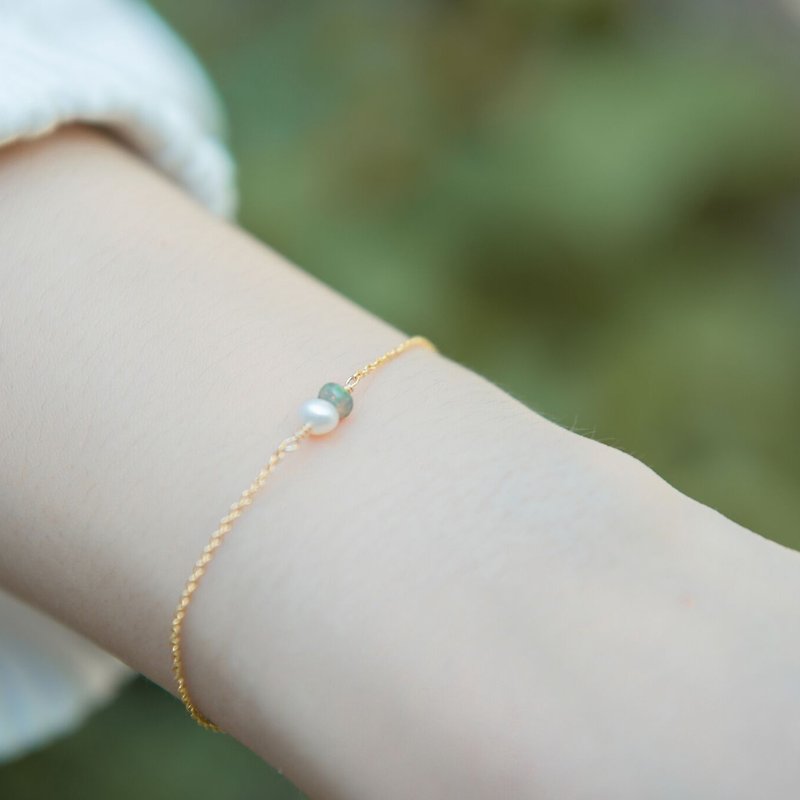 Oil painting Opal pearl gold bracelet - Bracelets - Gemstone Gold
