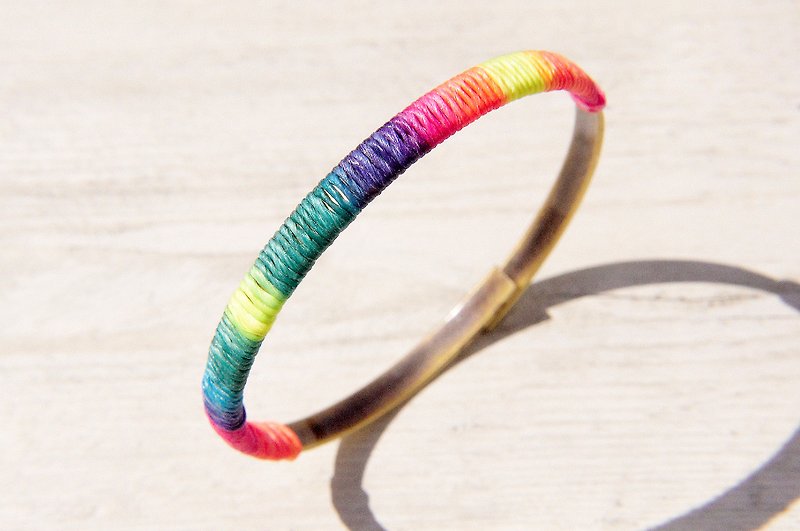 情人節禮物 簡約感 法式古銅手環 手鐲 手鍊-彩虹漸層色蠶絲蠟線