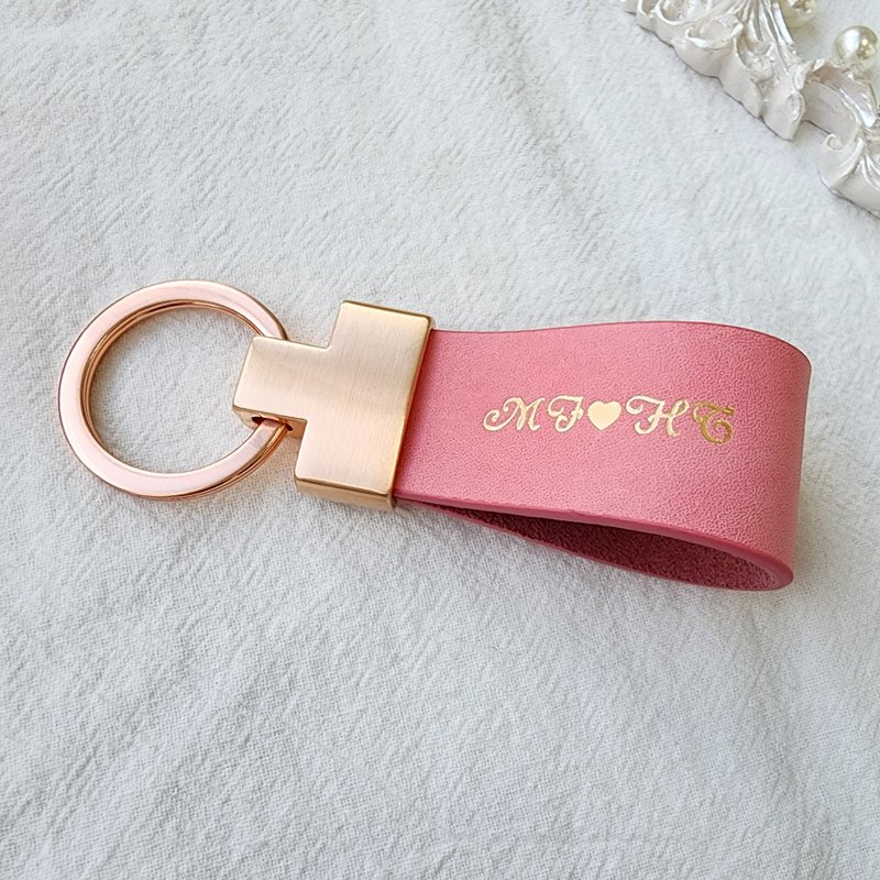 Personalized Leather Keychain Free Custom Engraving Gift Handmade in Korea - 鑰匙圈/鑰匙包 - 真皮 粉紅色