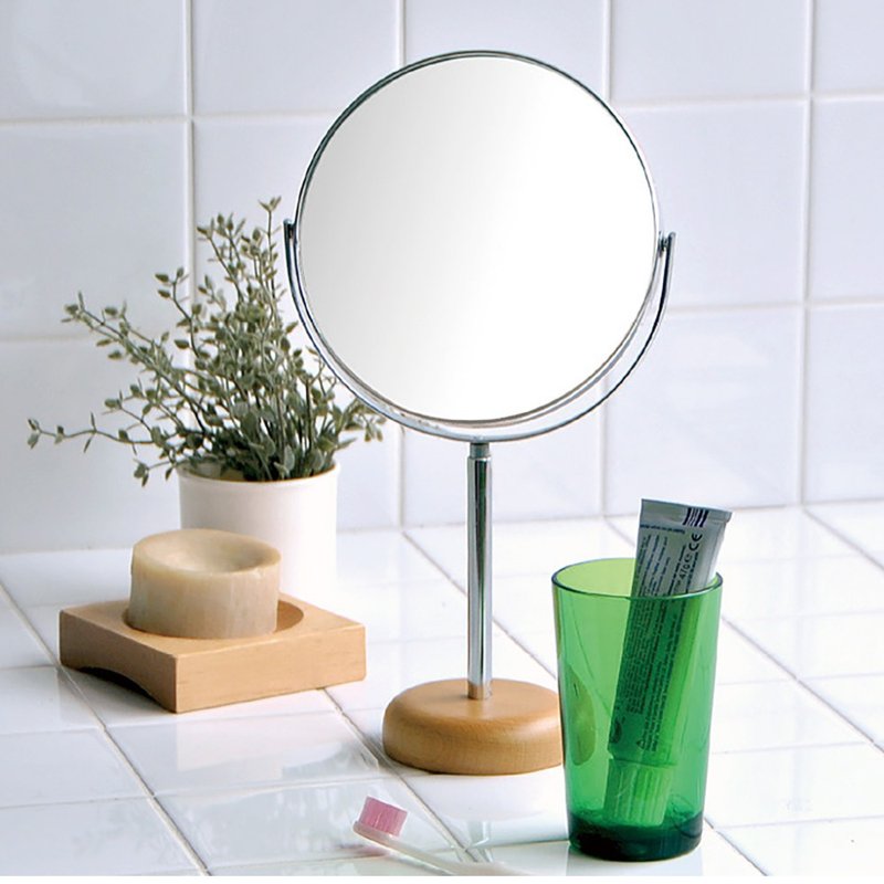 Acoustic Aluminum Stand Mirror With Wood Base 6inch L Acoustic Mirror Made in Japan AC-6L - Makeup Brushes - Copper & Brass Brown