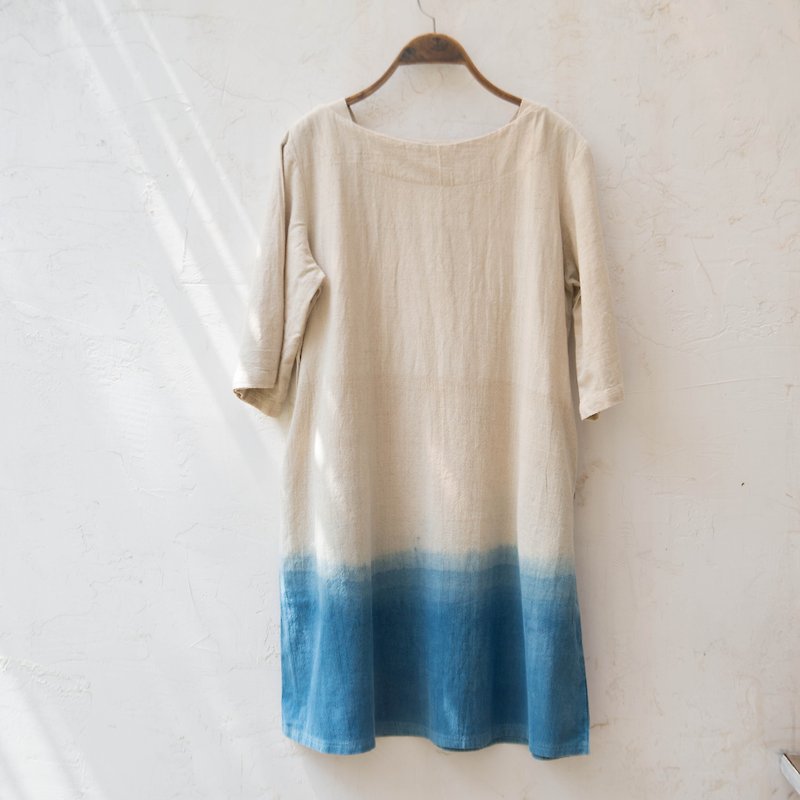 sea wave tunic | handwoven indigo dyed cotton | - One Piece Dresses - Cotton & Hemp Blue