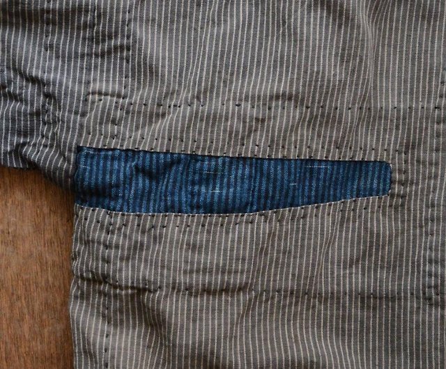 日本専門店 特別な野良着 縞 継ぎ接ぎ 襤褸 刺し子 秀逸な繕い 羽織 